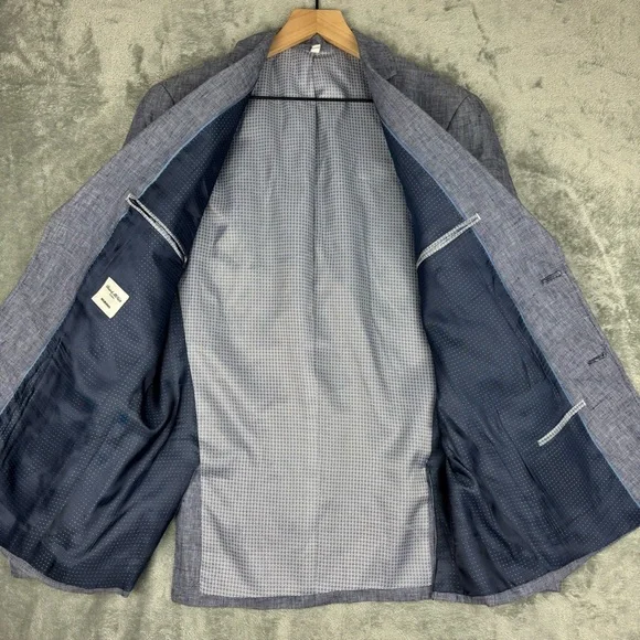 Murano Baird McNutt Linen Blazer Mens Medium Blue Two Button Sport Coat - Picture 8 of 12